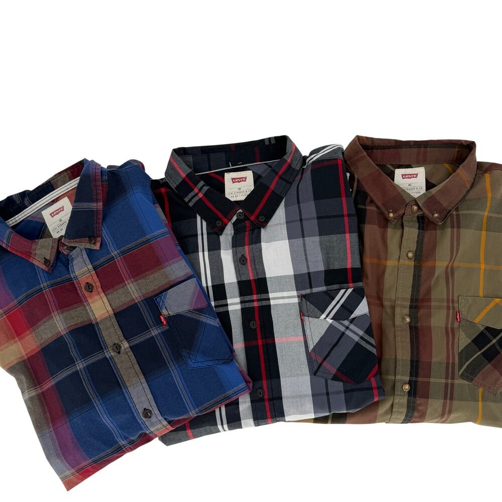 Men's Levi's Button Down XXL Long Sleeve Bundle of 3 Plaid
